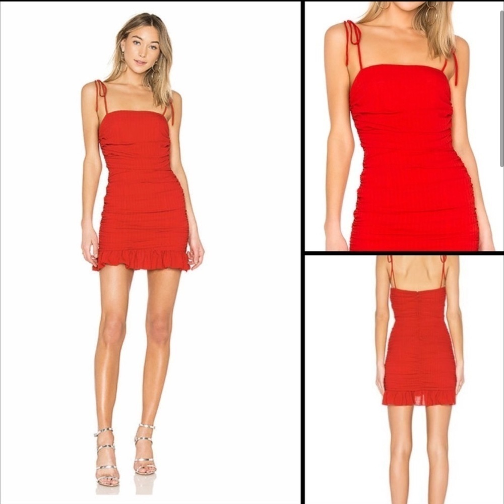 Lovers + Friends Revolve Amy Cherry Red‎ Ruched Mini Dress Size XS